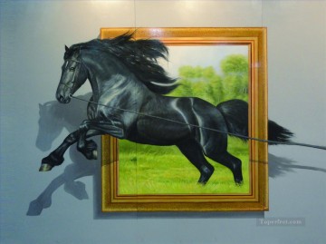 ファンタジー Painting - フレームからはみ出た馬 3D
